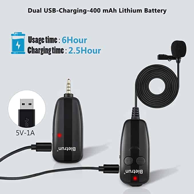 Bietrun Rechargeable Mobile Device Wireless Lavalier Mic