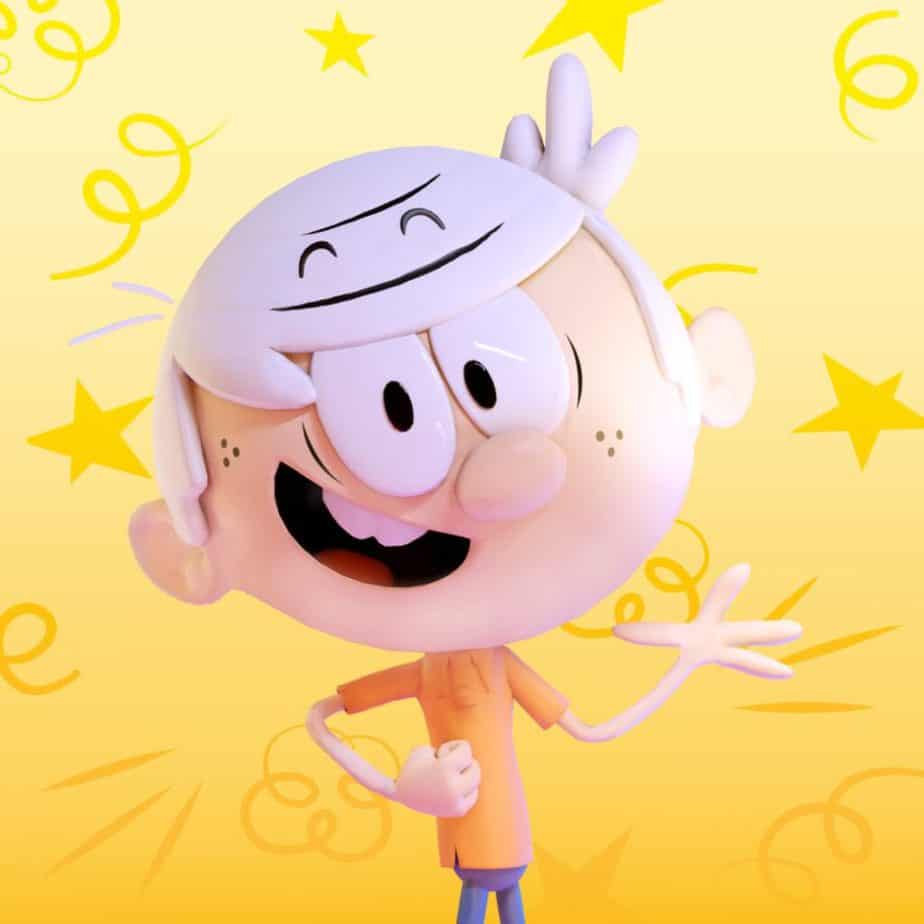 Literally who is this??? Picture of a normal-looking kid with white hair, an orange shirt, and like denim shorts. He's got a smiley face in his hair? Idk. He's in front of a yellow background with stars and scribbles.