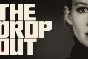 The Dropout cover image header, the podcast's style and a picture of Elizabeth Holmes